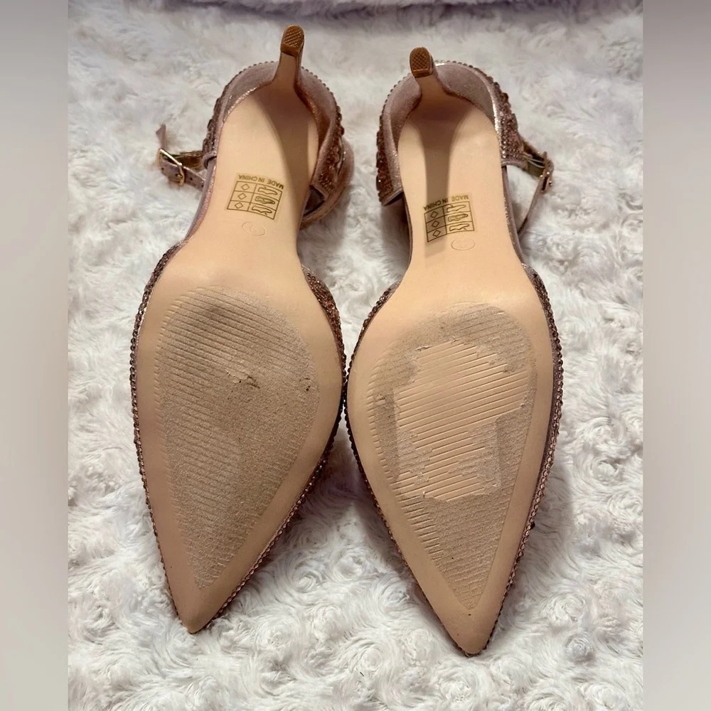 Lauren Lorraine Sparkling Rose Sling Back Pointy Toe Heels - Picture 9 of 13